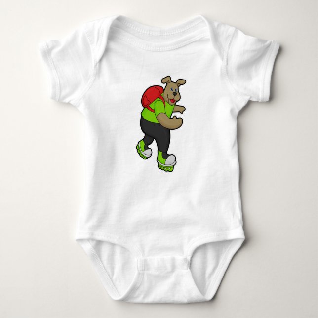 Dog as Skater with Inline skates & Backpack Baby Bodysuit (Front)