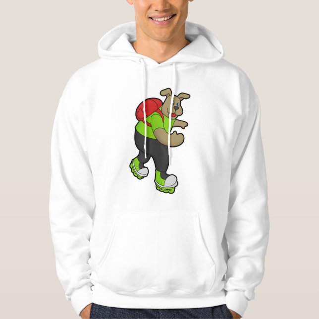 Dog as Skater with Inline skates & Backpack Hoodie (Front)