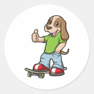 Dog as Skater with Skateboard Classic Round Sticker
