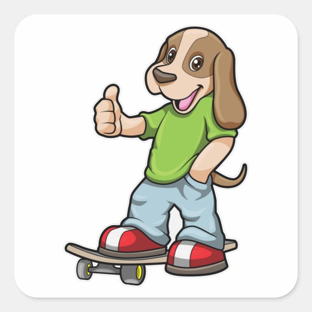 Dog as Skater with Skateboard Square Sticker (Front)