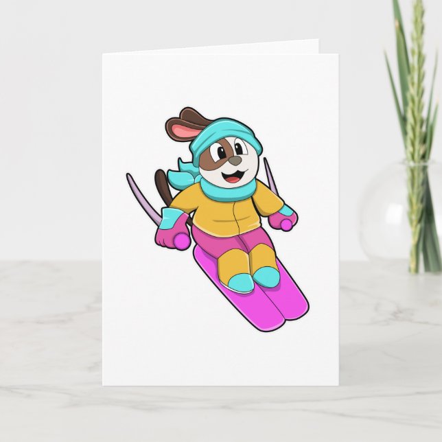 Dog as Skier with Ski & Scarf Card (Front)