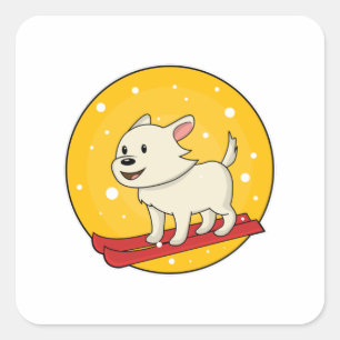 Dog as Skier with Skis Square Sticker