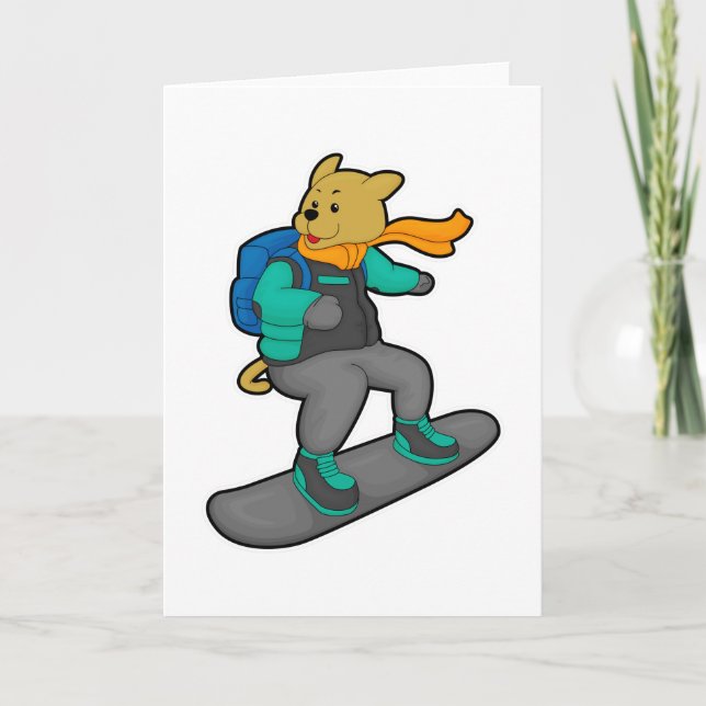 Dog as Snowboarder with Snowboard & Backpack Card (Front)