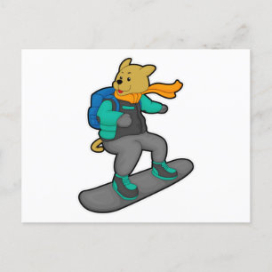 Dog as Snowboarder with Snowboard & Backpack Postcard