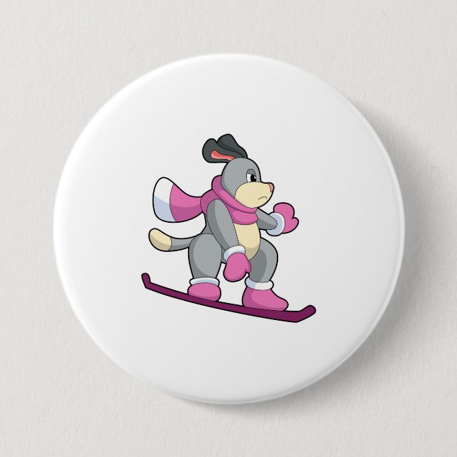 Dog as Snowboarder with Sonowboard 7.5 Cm Round Badge (Front)