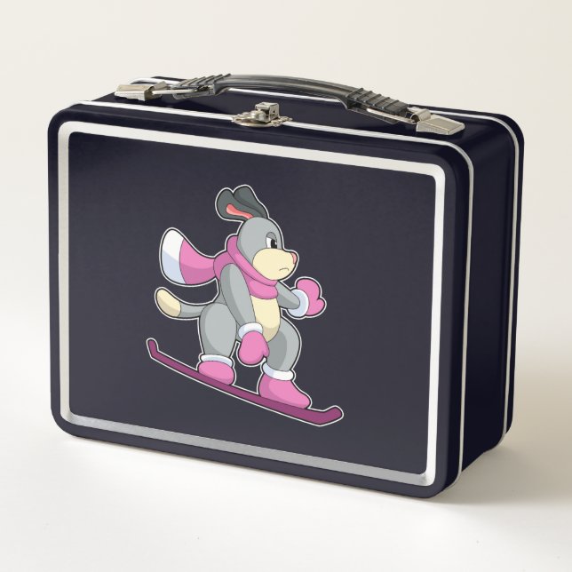Dog as Snowboarder with Sonowboard Metal Lunch Box (Front)