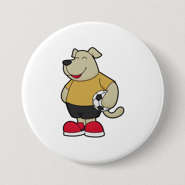 Dog as Soccer player with Soccer ball 7.5 Cm Round Badge (Front)