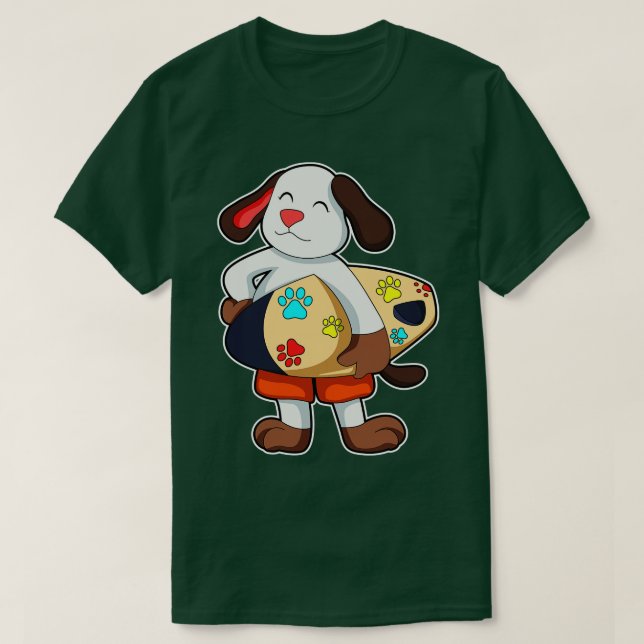 Dog as Surfer with Surfboard T-Shirt (Design Front)