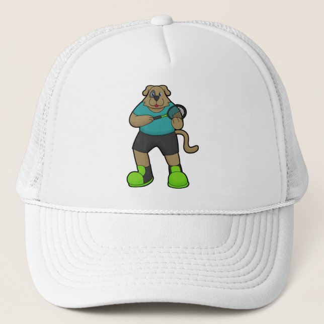 Dog as Tennis player with Tennis racket Trucker Hat (Front)