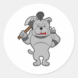 Dog as Warrior with Axe Classic Round Sticker