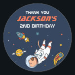 Dog Astronaut Outer Space Kids Birthday Party Classic Round Sticker<br><div class="desc">Cute party favours for kids,  boys or girls who love outer space,  astronomy,  planets,  rocket and outer space. Perfect for kids birthday party,  party favours and thank you label. You can also customise the text for baby shower or other occasion and party.</div>