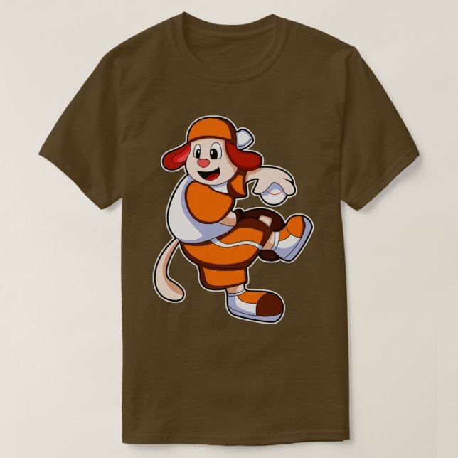 Dog at Baseball Sports Cap T-Shirt (Design Front)