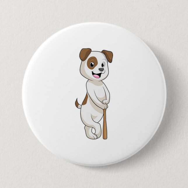 Dog at Baseball with Baseball bat 7.5 Cm Round Badge (Front)