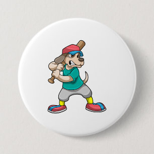 Dog at Baseball with Baseball bat 7.5 Cm Round Badge