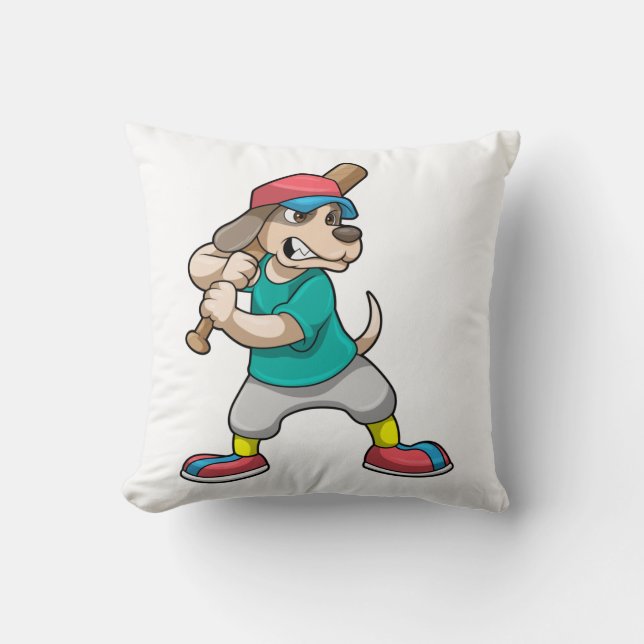 Dog at Baseball with Baseball bat Cushion (Front)