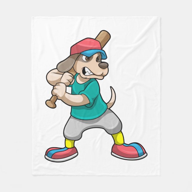 Dog at Baseball with Baseball bat Fleece Blanket (Front)