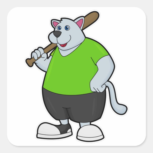 Dog at Baseball with Baseball bat Square Sticker (Front)