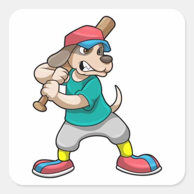 Dog at Baseball with Baseball bat Square Sticker (Front)