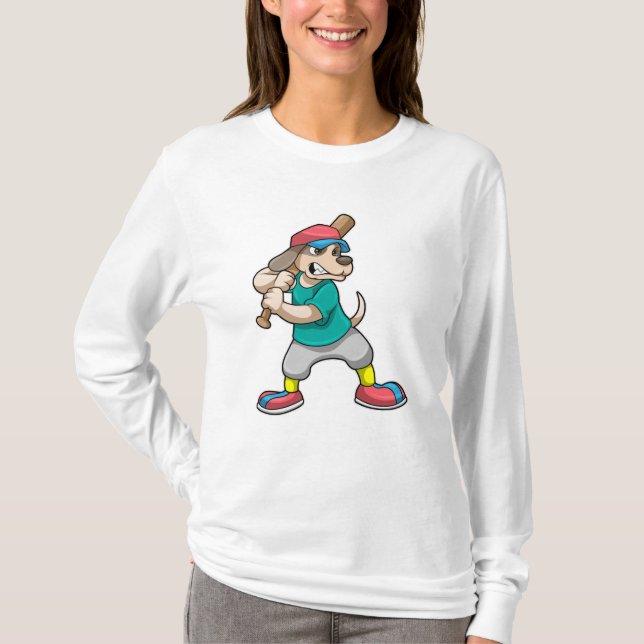 Dog at Baseball with Baseball bat T-Shirt (Front)