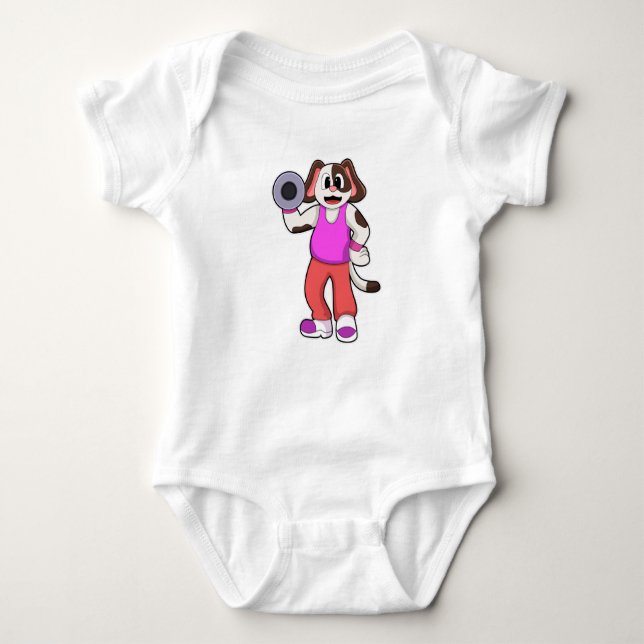 Dog at Bodybuilding with Dumbbell Baby Bodysuit (Front)