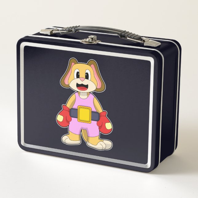 Dog at Boxing with Boxing gloves Metal Lunch Box (Front)
