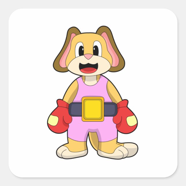 Dog at Boxing with Boxing gloves Square Sticker (Front)