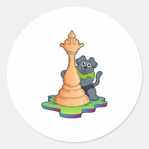 Dog at Chess with Chess piece Queen Classic Round Sticker