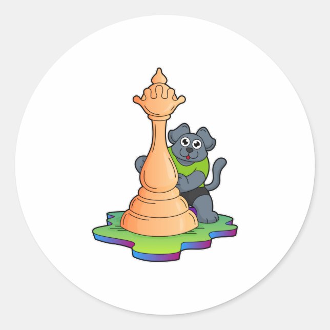 Dog at Chess with Chess piece Queen Classic Round Sticker (Front)
