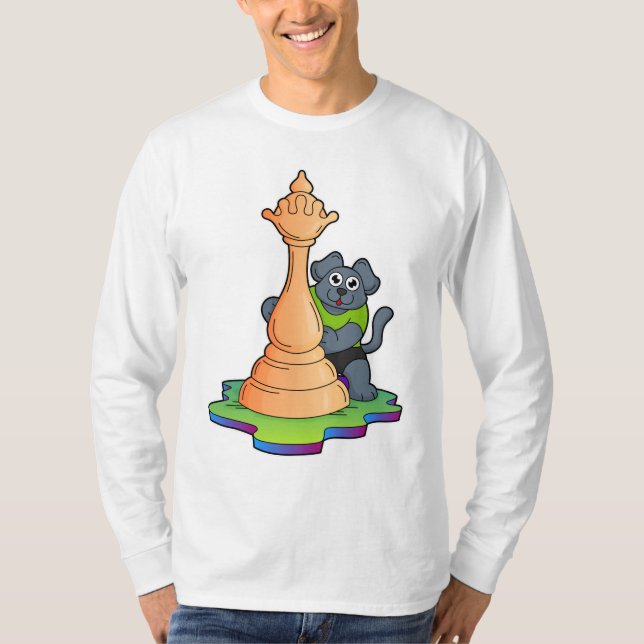 Dog at Chess with Chess piece Queen T-Shirt (Front)