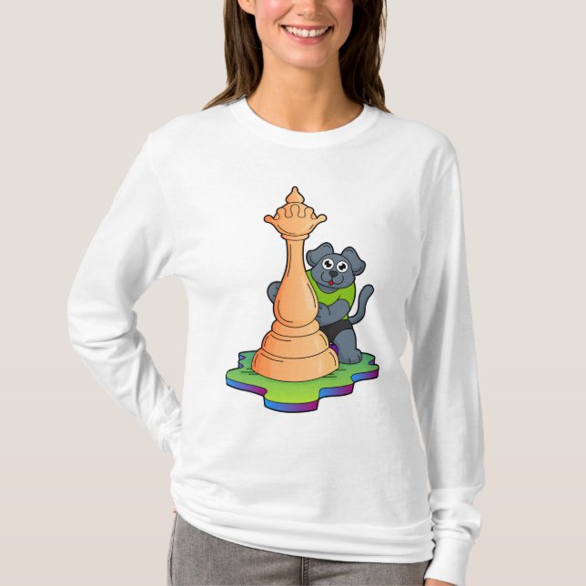 Dog at Chess with Chess piece Queen T-Shirt (Front)