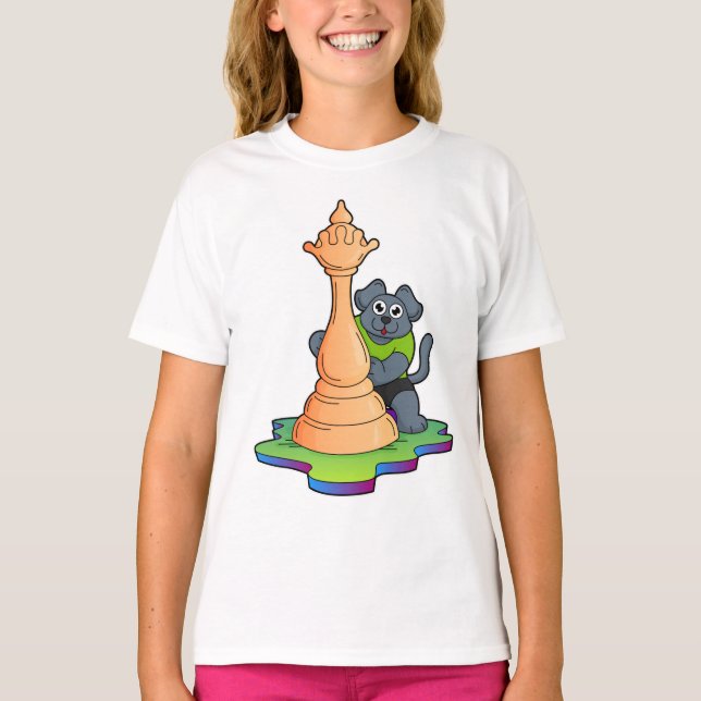 Dog at Chess with Chess piece Queen T-Shirt (Front)
