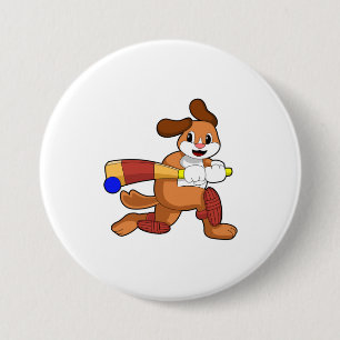 Dog at Cricket with Cricket bat 7.5 Cm Round Badge