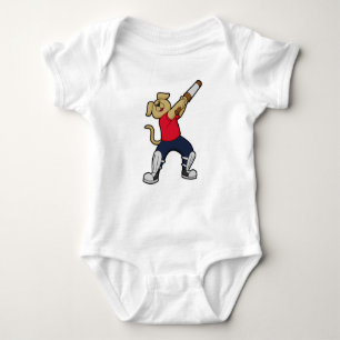 Dog at Cricket with Cricket bat Baby Bodysuit
