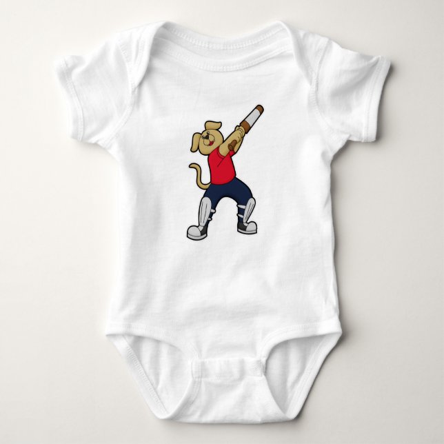 Dog at Cricket with Cricket bat Baby Bodysuit (Front)