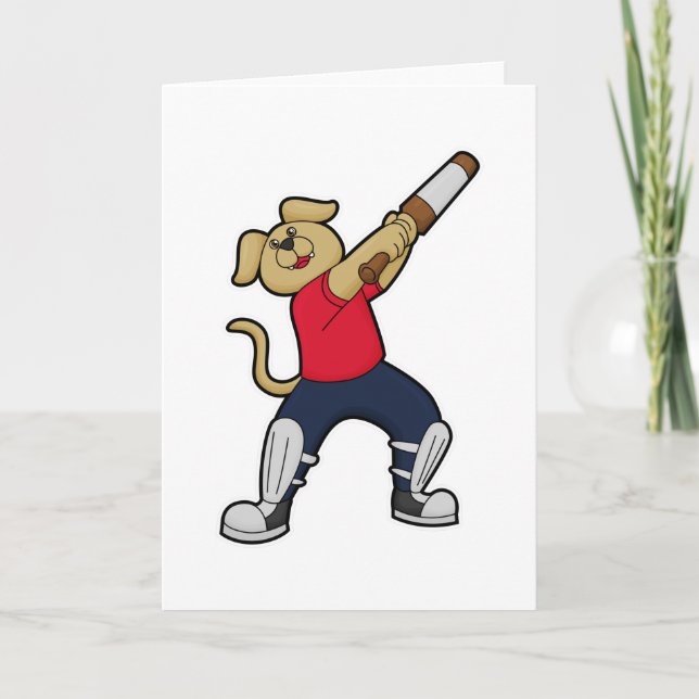 Dog at Cricket with Cricket bat Card (Front)