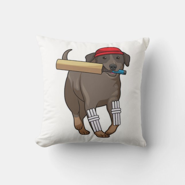 Dog at Cricket with Cricket bat Cushion (Front)