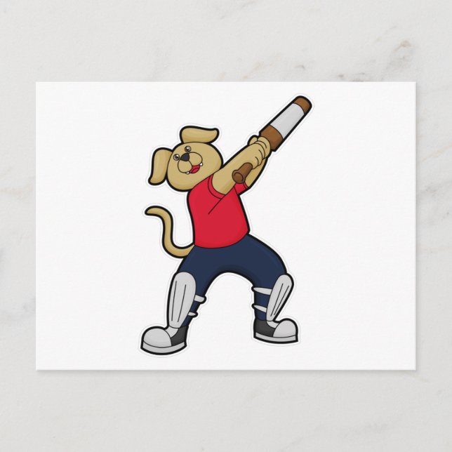 Dog at Cricket with Cricket bat Postcard (Front)
