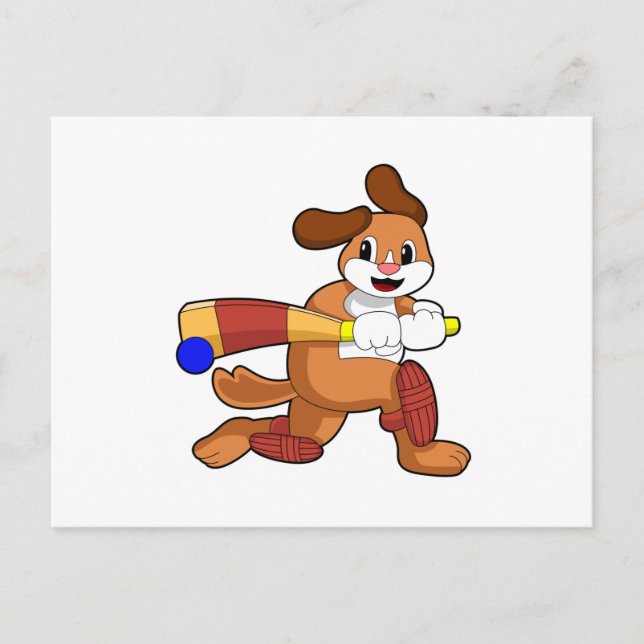 Dog at Cricket with Cricket bat Postcard (Front)