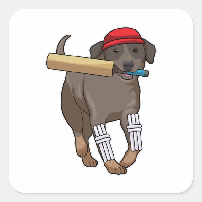 Dog at Cricket with Cricket bat Square Sticker (Front)