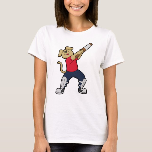 Dog at Cricket with Cricket bat T-Shirt (Front)