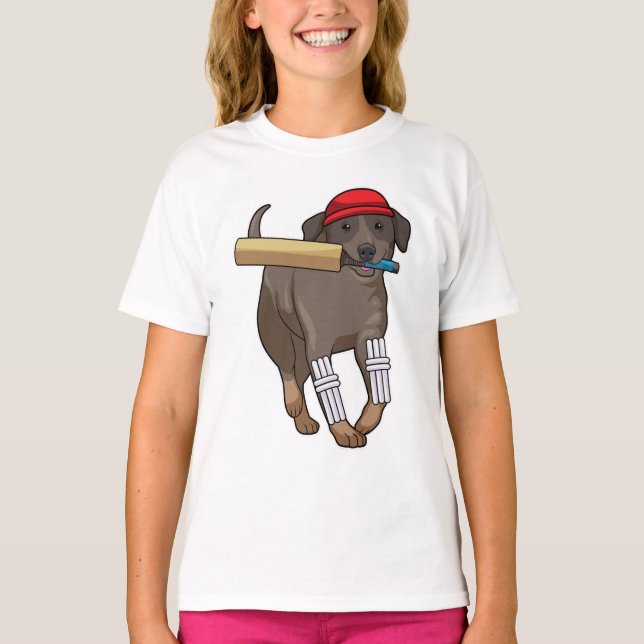 Dog at Cricket with Cricket bat T-Shirt (Front)