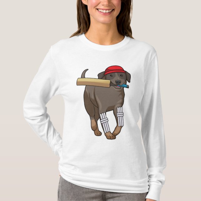 Dog at Cricket with Cricket bat T-Shirt (Front)