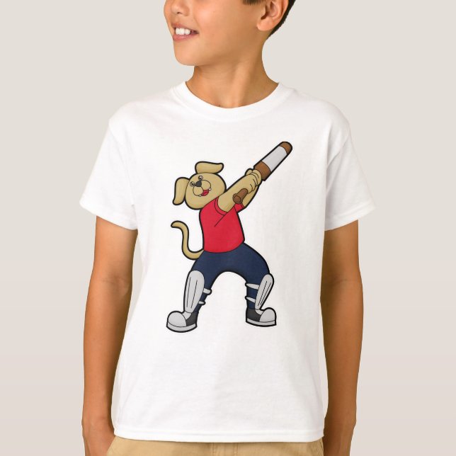 Dog at Cricket with Cricket bat T-Shirt (Front)