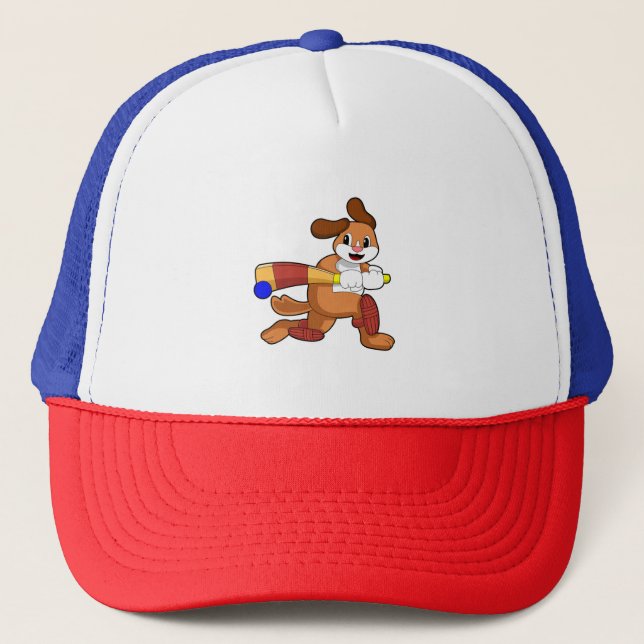 Dog at Cricket with Cricket bat Trucker Hat (Front)