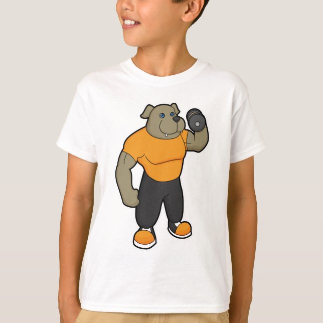 Dog at Fitness with Dumbbell T-Shirt (Front)