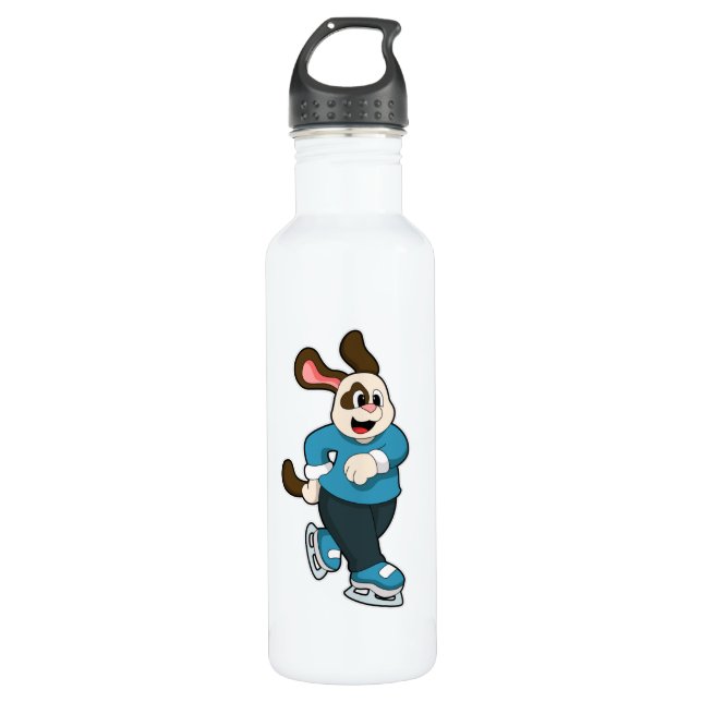 Dog at Ice skating with Ice skates 710 Ml Water Bottle (Front)