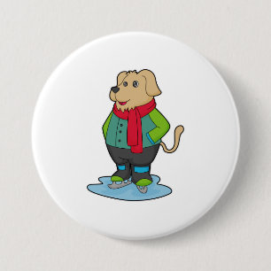 Dog at Ice skating with Ice skates 7.5 Cm Round Badge