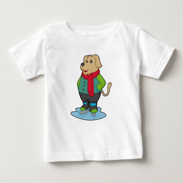 Dog at Ice skating with Ice skates Baby T-Shirt (Front)