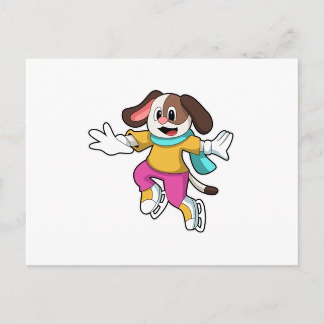 Dog at Ice skating with Ice skates Postcard (Front)