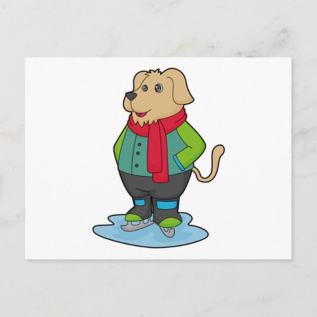 Dog at Ice skating with Ice skates Postcard (Front)